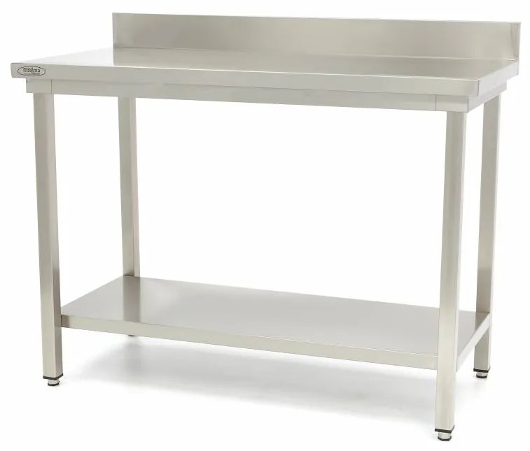 Stainless Steel Table - 80 x 60cm - Adjustable Height - with Backsplash and Storage Shelf