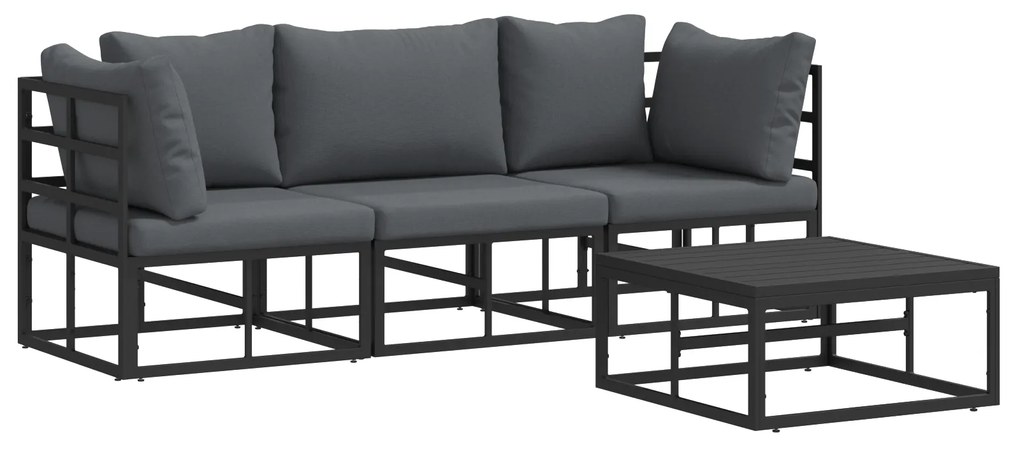 vidaXL Σετ Καναπέ Κήπου με μαξιλάρι 4 pcs Μαύρο Αλουμίνιο