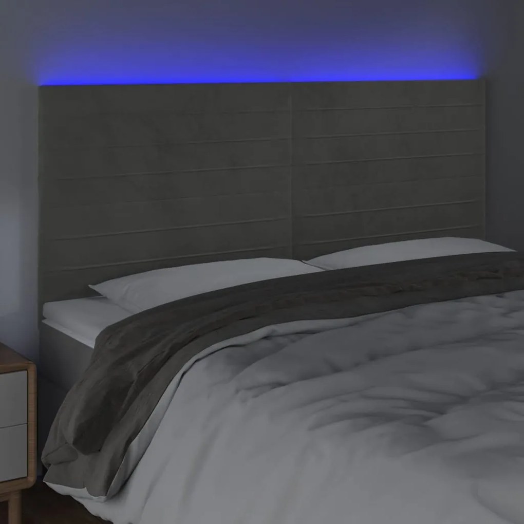 Κεφαλάρι Κρεβατιού LED Ανοιχτό Γκρι 180x5x118/128 εκ. Βελούδινο 3122624