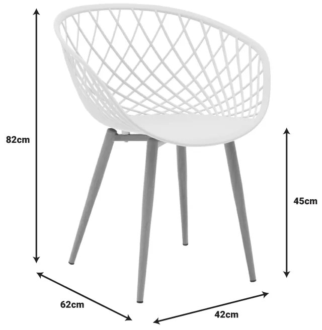 Καρέκλα Ezra pakoworld λευκό pp-πόδι φυσικό μέταλλο 62x42x82εκ | Συσκευασία 2 τμχ