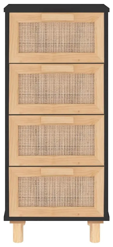 vidaXL Συρταριέρα Μαύρη 40x30x90 εκ. από Μασίφ Πεύκο &amp; Φυσικό Ρατάν