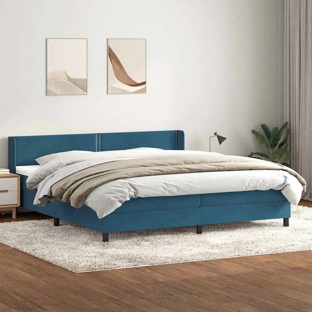 vidaXL Box Spring κρεβάτι με στρώμα σκούρο μπλε 200x220 cm Βελούδινο