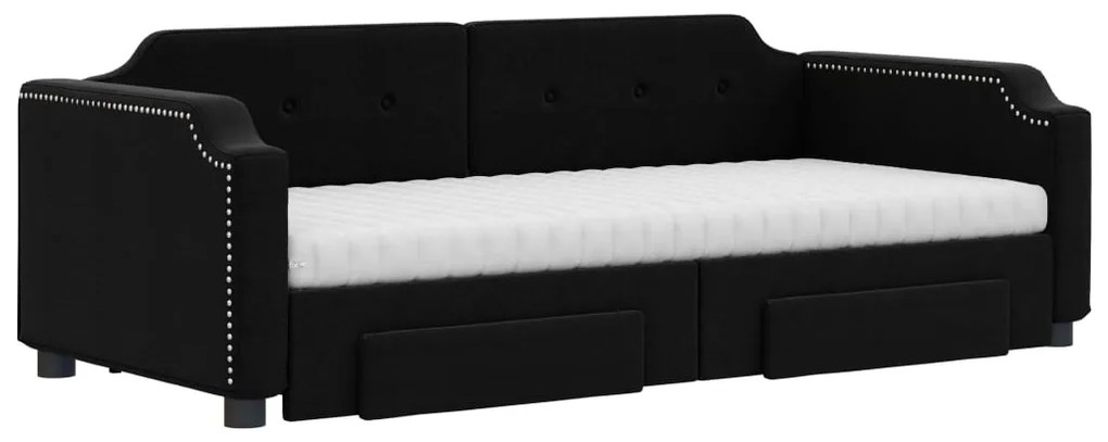 vidaXL Καναπές Κρεβάτι Συρόμενος Μαύρο 90x190 εκ. Ύφασμα &amp; Συρτάρια