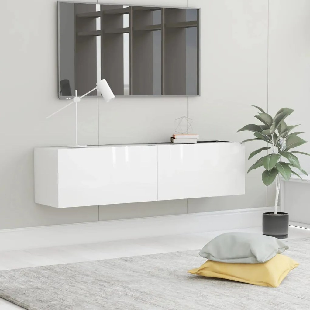 Έπιπλο Τηλεόρασης Γυαλιστερό Λευκό 120x30x30 εκ. από Επεξ. Ξύλο 801496