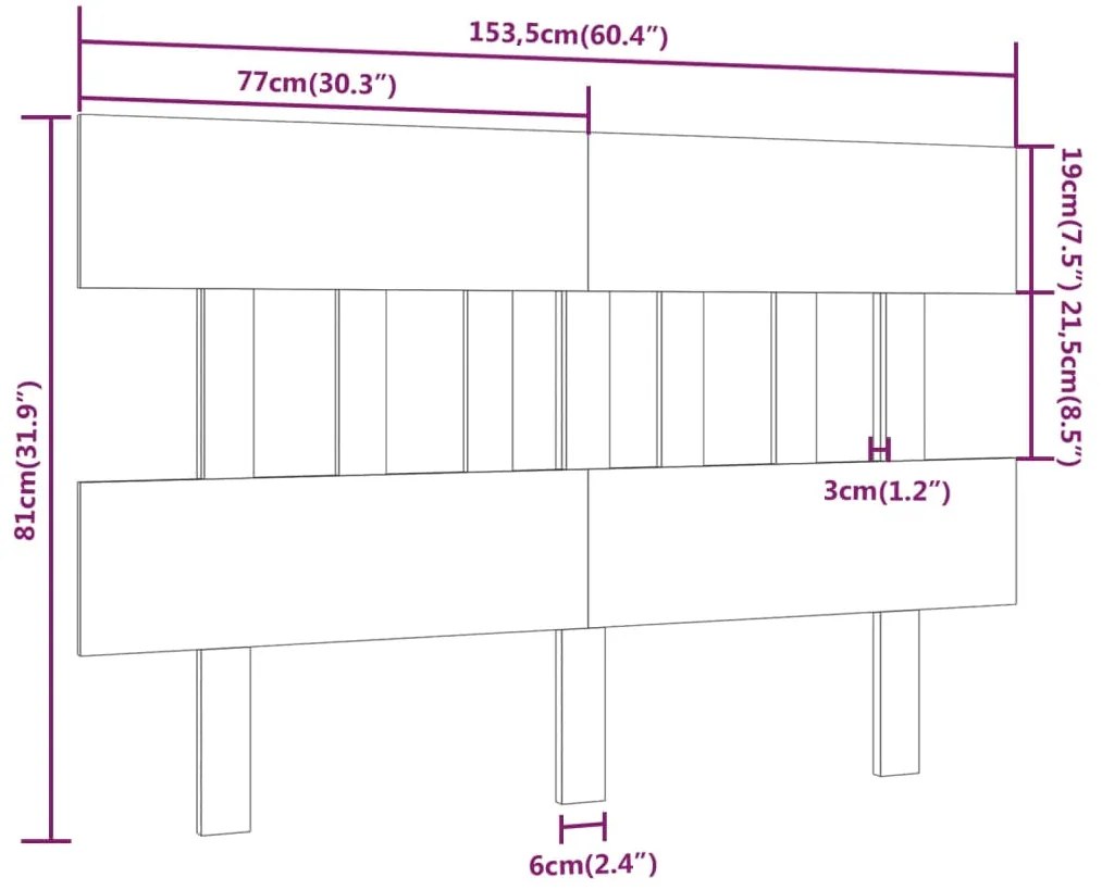 vidaXL Κεφαλάρι Κρεβατιού Γκρι 153,5x3x81 εκ. από Μασίφ Ξύλο Πεύκου