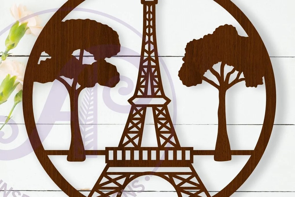 Intra απο ξύλο plywood Χρώμα wenge 3mm-4mm πάχος - Επιτοίχια επιγραφή του Πύργου του Άιφελ, . Διάνυσμα Δίασταση 30x20 cm INTRAFABR-42167477