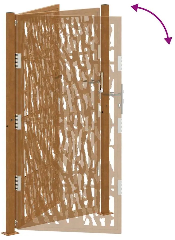 Πύλη κήπου 105x180 cm από διαβρωμένο χάλυβα με σχέδιο ίχνος - Καφέ