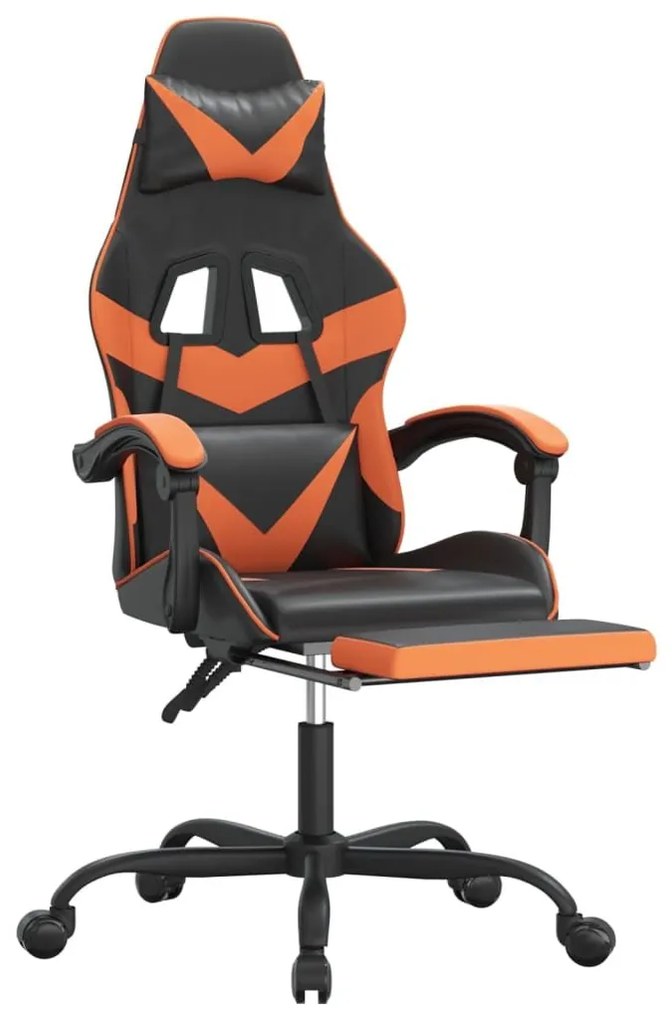 Καρέκλα Gaming Μασάζ Υποπόδιο Μαύρο/Πορτοκαλί Συνθετικό Δέρμα - Μαύρο