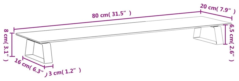 Βάση Οθόνης Λευκή 80 x 20 x 8 εκ. από Ψημένο Γυαλί και Μέταλλο - Λευκό