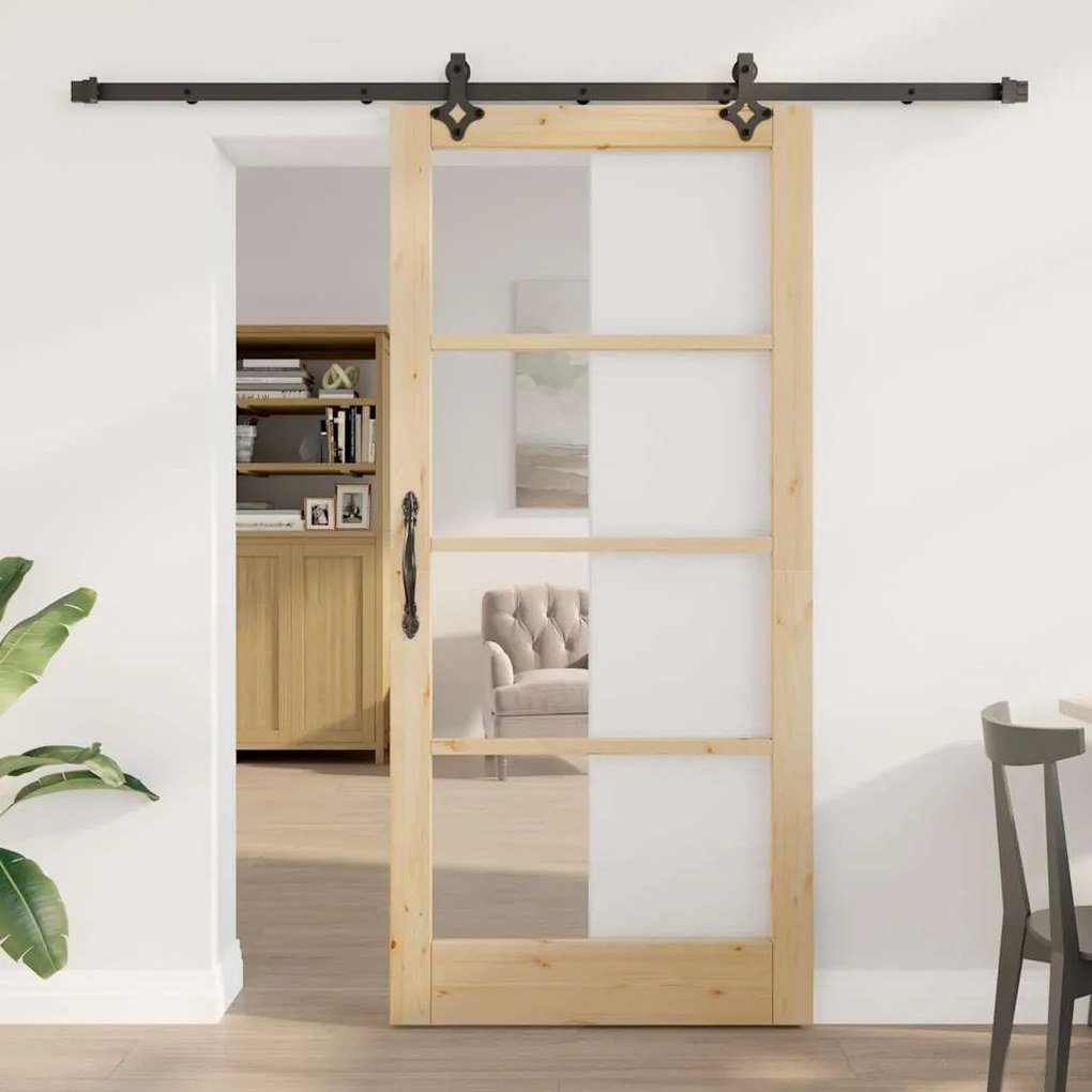 vidaXL Συρόμενη Πόρτα Χειροκίνητος Καφέ 93 x 202 cm Ξύλο και μέταλλο