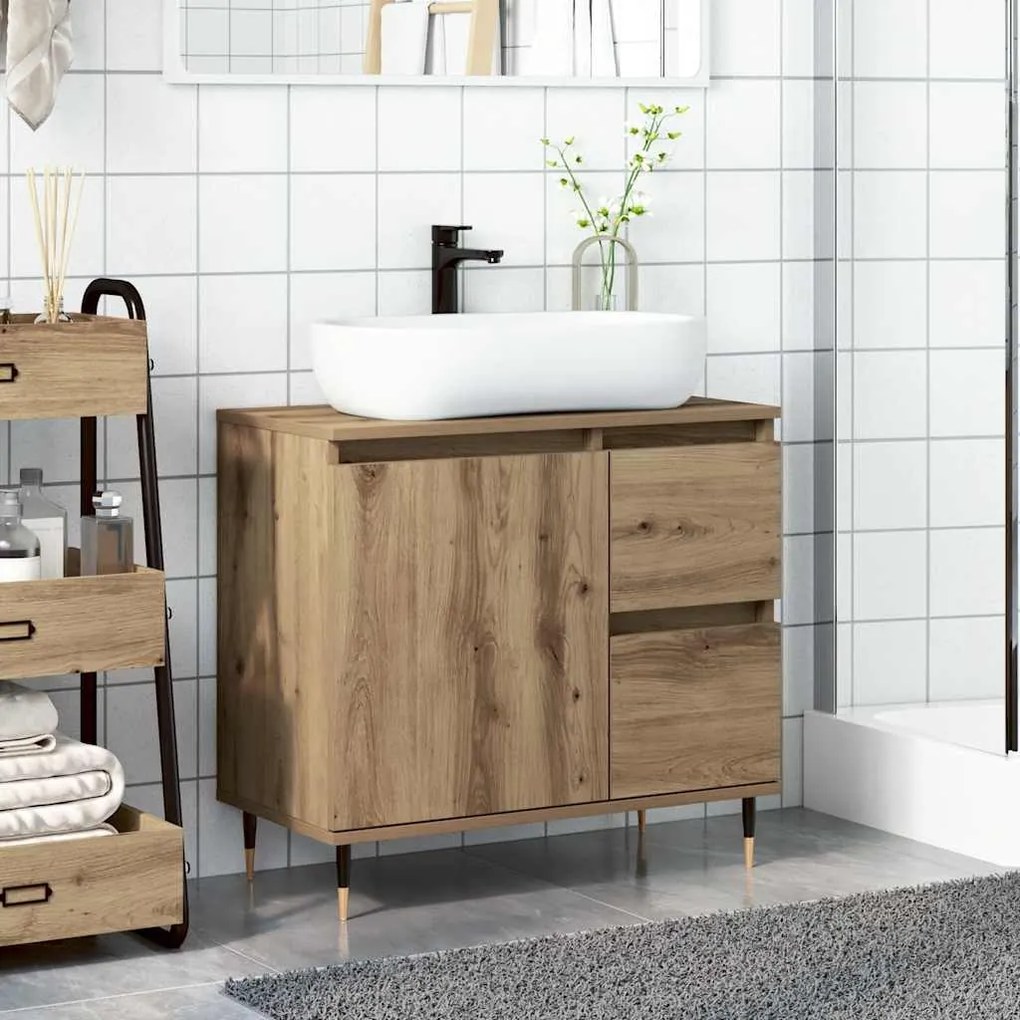 vidaXL Ντουλάπι Μπάνιου τεχνίτης Δρυς 65x33x60 εκ. Επεξεργασμένο Ξύλο