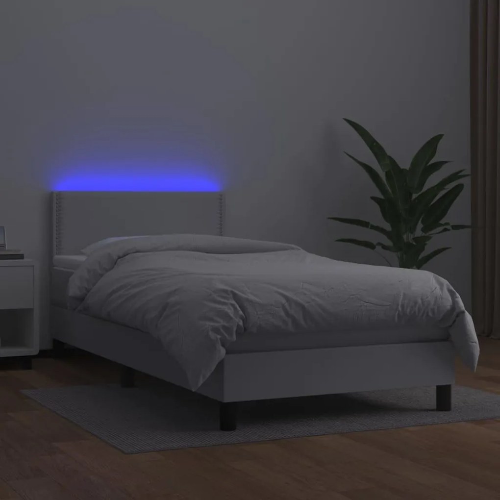 Κρεβάτι Boxspring με Στρώμα &amp; LED Λευκό 80x200 εκ. Συνθ. Δέρμα - Λευκό