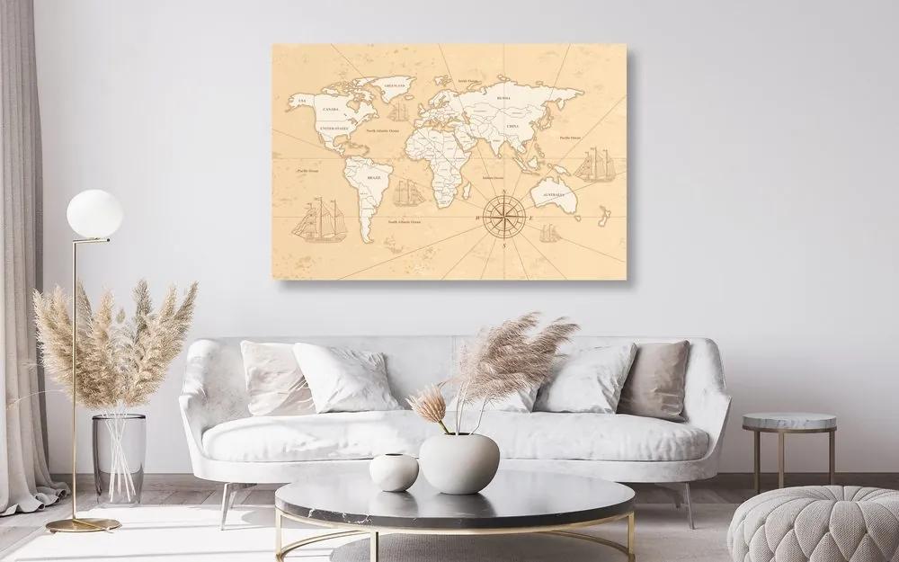 Εικόνα ενός ενδιαφέροντος μπεζ παγκόσμιου χάρτη σε έναν φελλό - 90x60  smiley