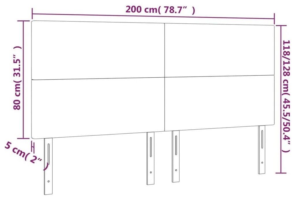 Κεφαλάρι Κρεβατιού LED Μαύρο 200x5x118/128 εκ. Υφασμάτινο - Μαύρο