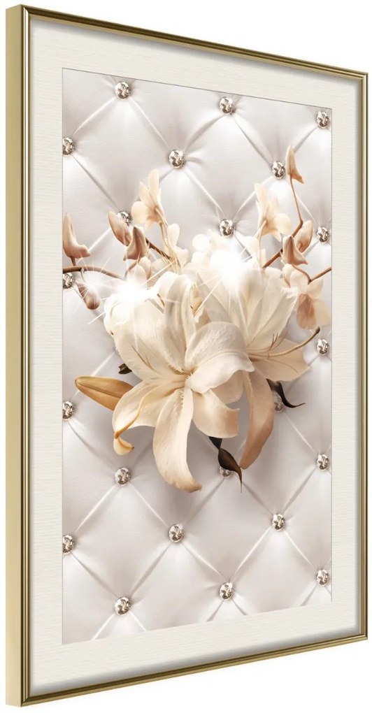 Αφίσα - Lilies on Leather Upholstery - 30x45 - Χρυσό - Με πασπαρτού