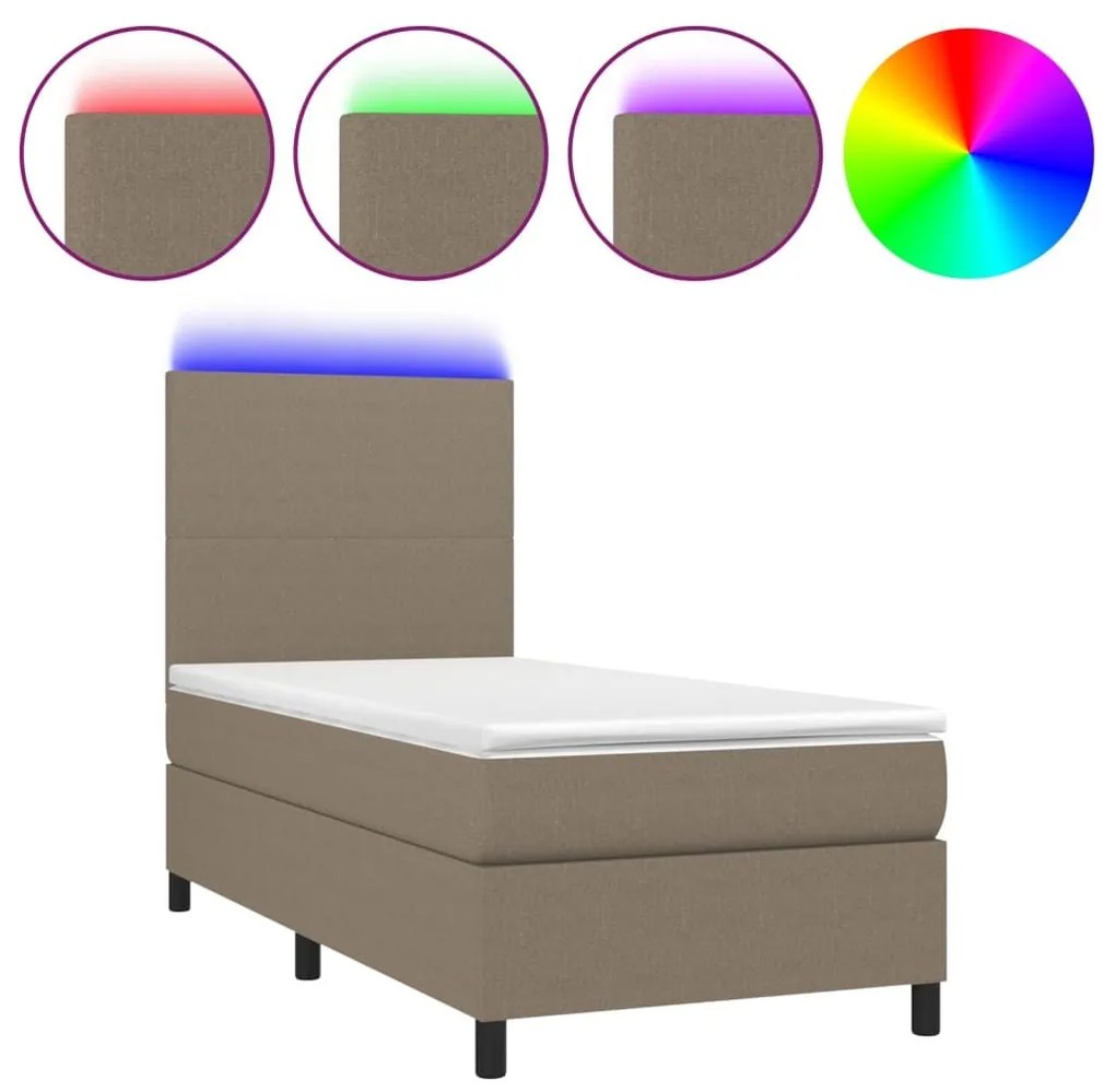 Κρεβάτι Boxspring με Στρώμα &amp; LED Taupe 100x200 εκ. Υφασμάτινο - Μπεζ-Γκρι