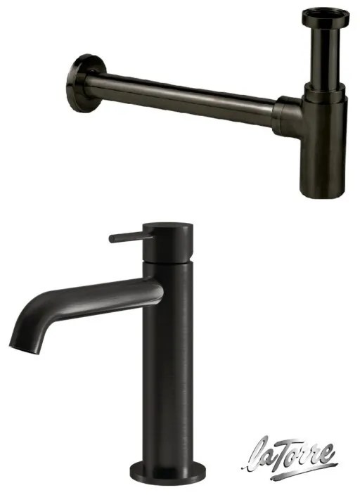 La Torre ELLE 316 Black Brushed PVD ΣΕΤ Σιφών με αποσπώμενο πώμα καθαρισμού+Μπαταρία Νιπτήρος με βαλβίδα