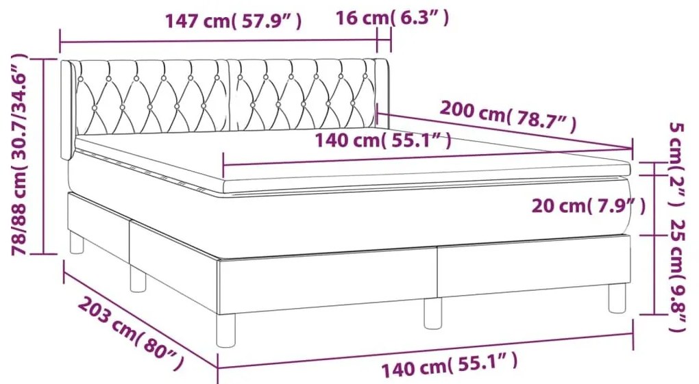 Κρεβάτι Boxspring με Στρώμα Ανοιχτό Γκρι 140x200 εκ. Υφασμάτινο - Γκρι