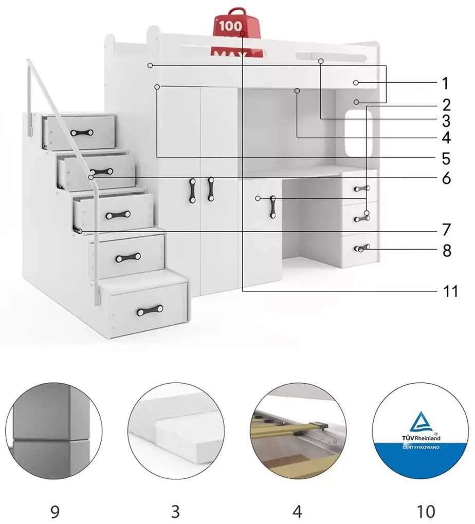 Κουκέτα Steps Plus  White  80×200cm (Δώρο το Στρώμα)