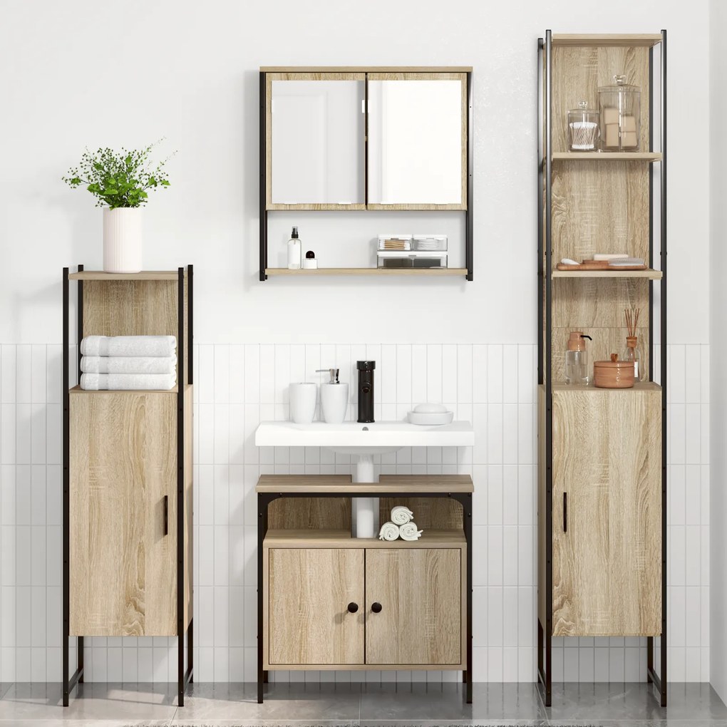 vidaXL Σετ Επίπλων Μπάνιου 4 pcs Sonoma Δρυς 33 x 33 x 188,5 εκ.