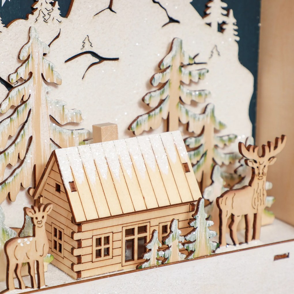 HOMCOM Ημερολόγιο Advent με LED και Σκηνή Χωριού, 24 μεγάλα συρτάρια, MDF, 34 x 7 x 34 cm, Κόκκινο