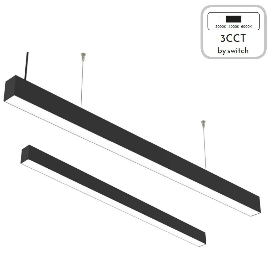 Κρεμαστό Φωτιστικό Κρεμαστό φωτιστικό LED 40W 3CCT (By Switch) από αλουμίνιο σε μαύρη απόχρωση D:120cm (6072-120-BL)
