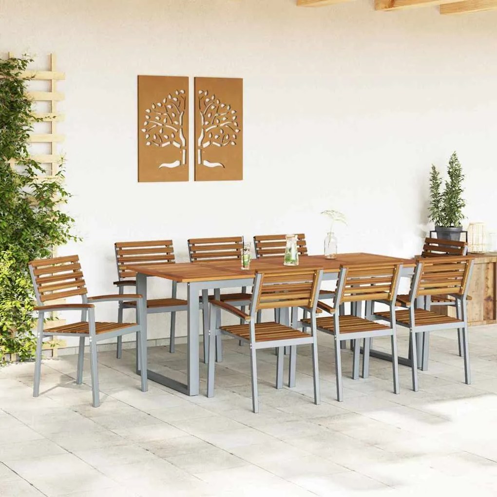 vidaXL Σέτ φαγητού για κήπο 5 pcs Γκρι και καφέ Μασίφ ξύλο ακακίας