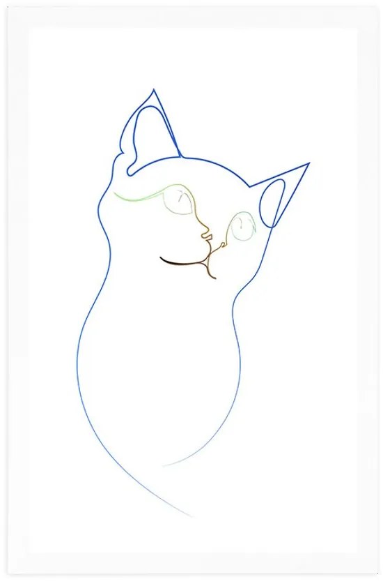 Αφίσα με πασπαρτού Χρωματιστές γραμμές της γάτας - 60x90 white