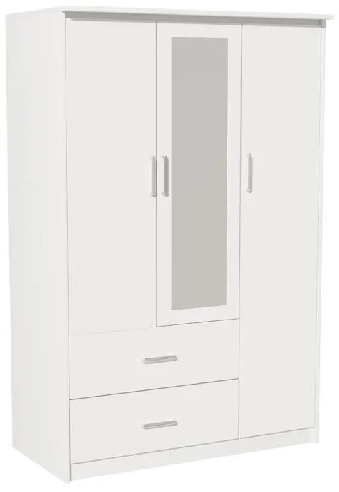 Wardrobe Olympus with 3 doors and drawers+mirror in white colour 120x57x183 121x52x193 εκ.