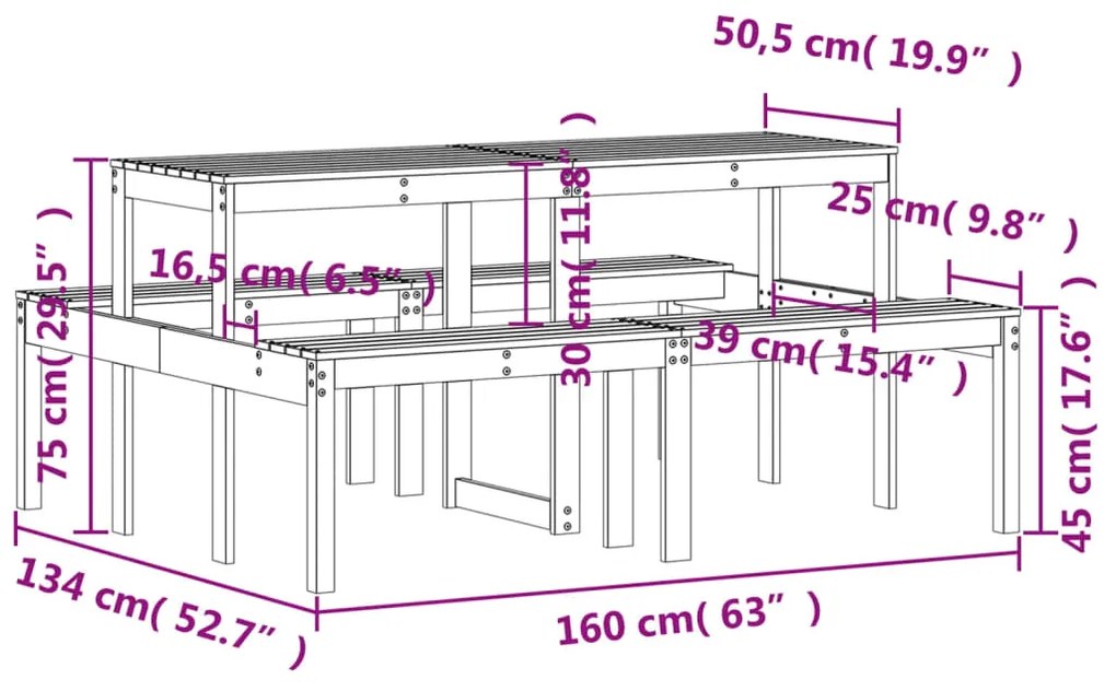 Τραπέζι Πικνίκ Λευκό 160 x 134 x 75 εκ. από Μασίφ Ξύλο Πεύκου - Λευκό