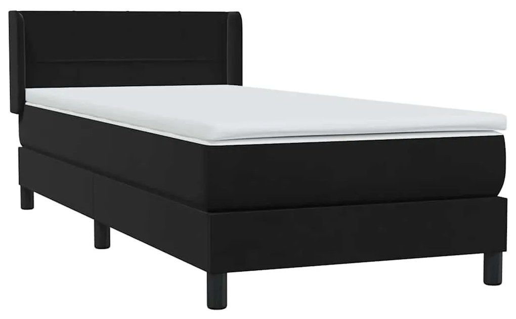 Κρεβάτι Boxspring με Στρώμα Μαύρο 80x220 εκ. Βελούδινο - Μαύρο