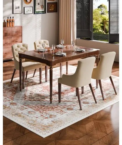 VEVOR Large Area Rug 8 x 10 ft Anti-Skid Indoor Floor Mat Vintage Brown Red