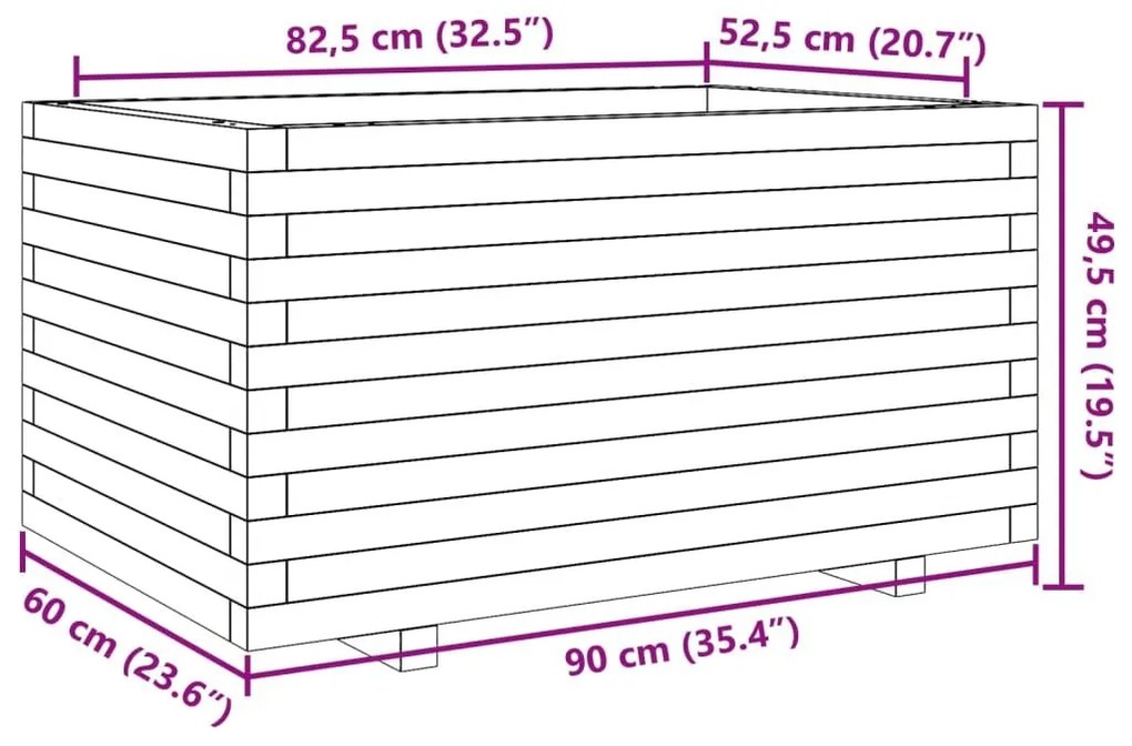 Ζαρντινιέρα Κήπου 90x60x49,5 εκ από Μασίφ Ξύλο Πεύκου - Καφέ