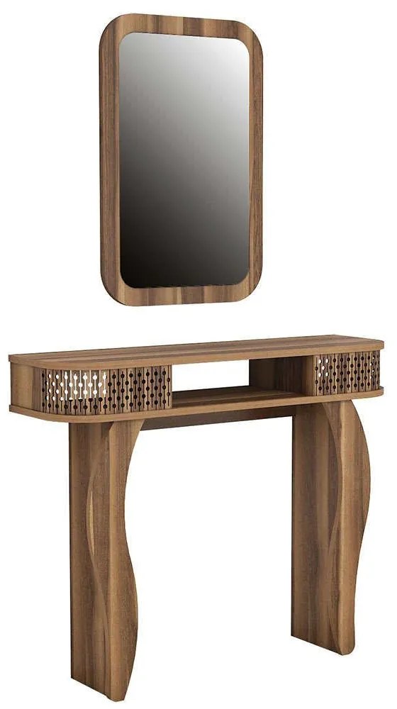 Κονσόλα Με Καθρέπτη Damla 845HCT4002 105x30x85/51x76,5cm Walnut Μοριοσανίδα, Μελαμίνη