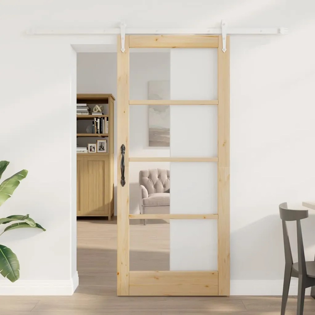 vidaXL Ολισθητή Πόρτα Χειροκίνητος Καφέ 78 x 202 εκ. Ξύλο και μέταλλο