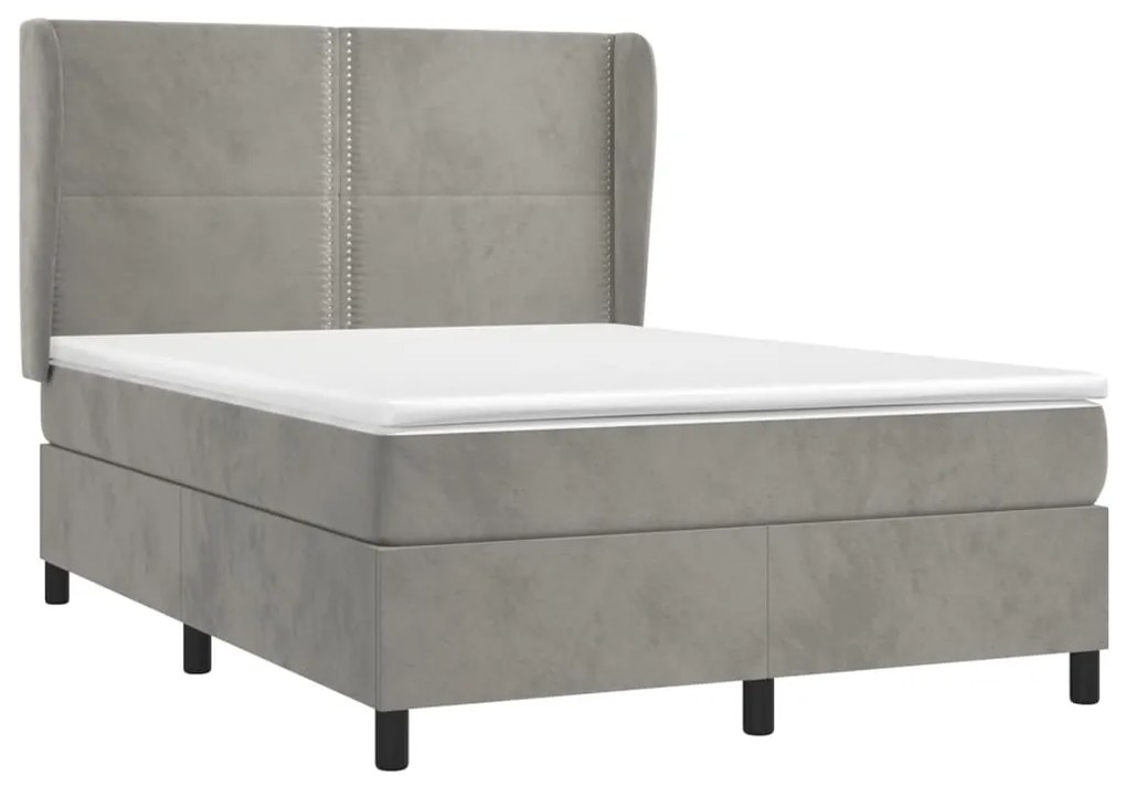 vidaXL Κρεβάτι Boxspring με Στρώμα Ανοιχτό Γκρι 140x190 εκ. Βελούδινο