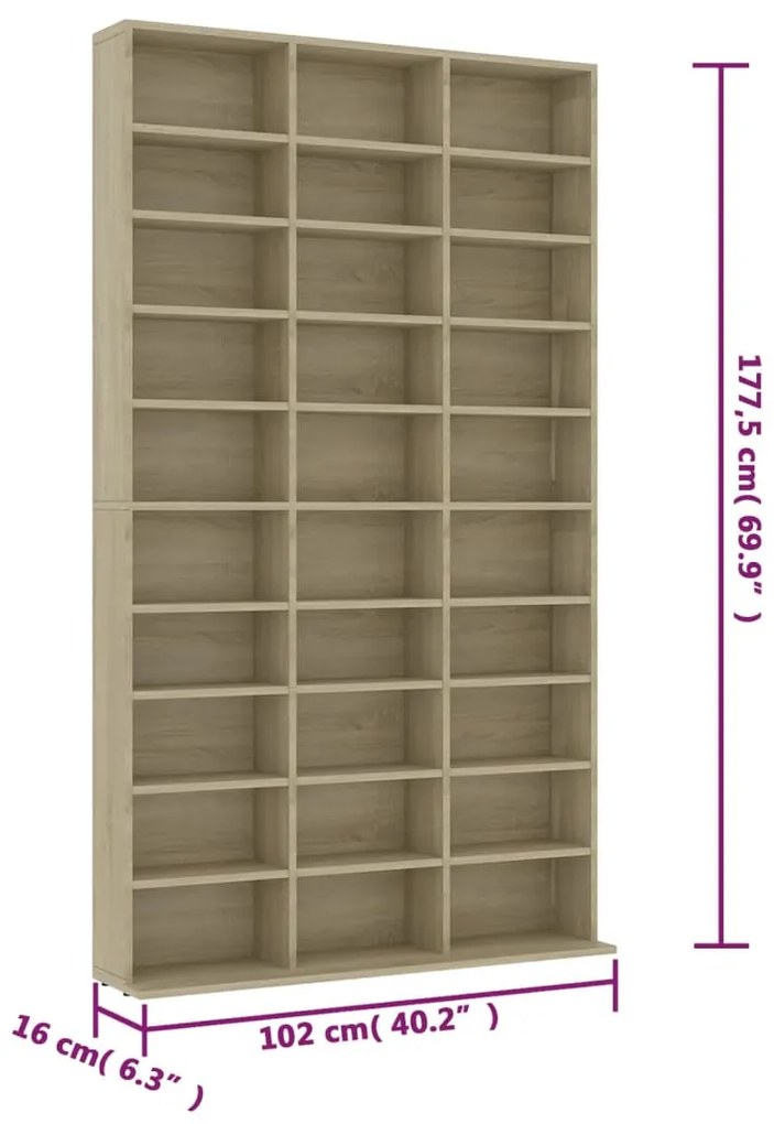 vidaXL Έπιπλο για CD Δρυς 102 x 16 x 177,5 εκ. από Επεξεργασμένο Ξύλο