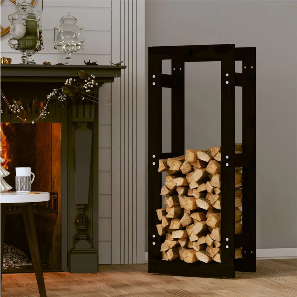 vidaXL Ραφιέρα Καυσόξυλων Μαύρη 41x25x100 εκ. από Μασίφ Ξύλο Πεύκου