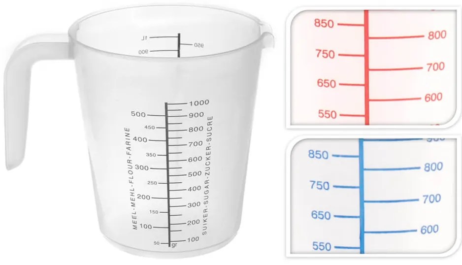 Μεζούρα κουζίνας - Δοσομετρητής Χωρητικότητας 1L, σε 3 επιλογές χρώματος