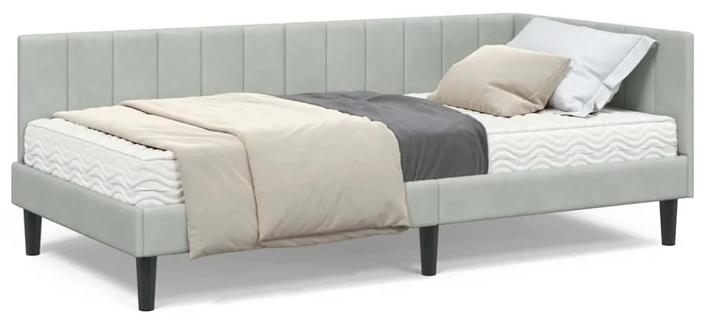 vidaXL Κρεβάτι γωνίας με στρώμα με στρώμα 2 pcs Ανοιχτό γκρι Βελούδο