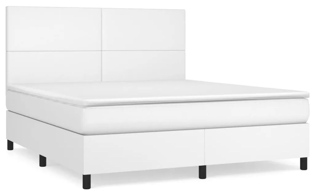 vidaXL Κρεβάτι Boxspring με Στρώμα Λευκό 160x200εκ.από Συνθετικό Δέρμα