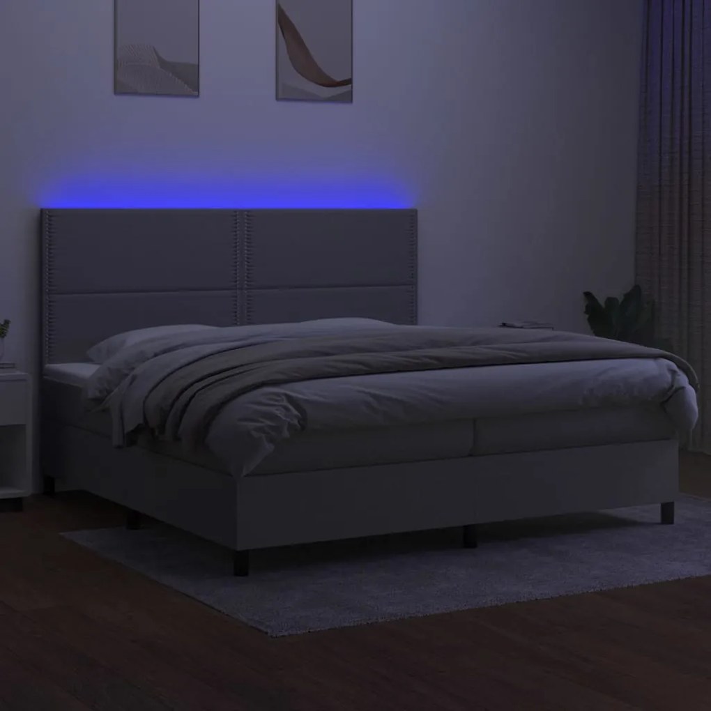 vidaXL Κρεβάτι Boxspring με Στρώμα &amp; LED Αν.Γκρι 200x200εκ. Υφασμάτινο