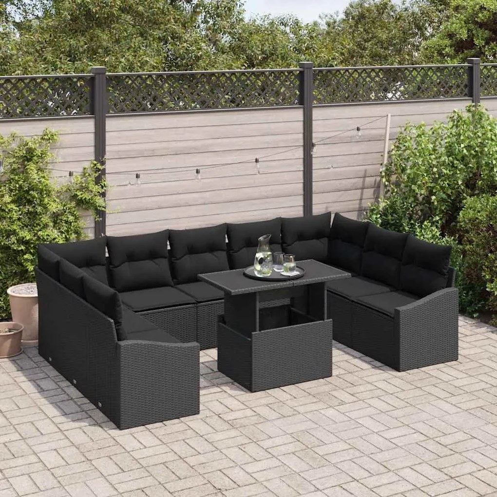 vidaXL Σετ Καναπέ Κήπου με μαξιλάρι 10 pcs Μαύρο 100 x 55 x 73 εκ