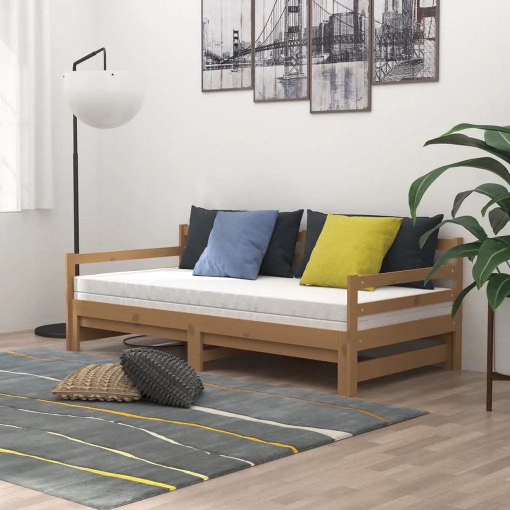 vidaXL Καναπές Κρεβάτι Καφέ Μελί 2 x (90 x 200) εκ. Μασίφ Ξύλο Πεύκου