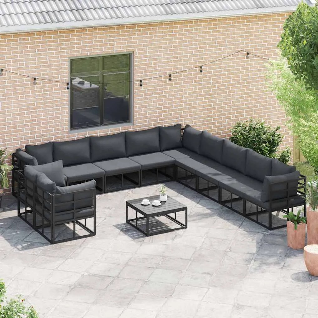 vidaXL Σετ Καναπέ Κήπου με μαξιλάρι 12 pcs Μαύρο Αλουμίνιο