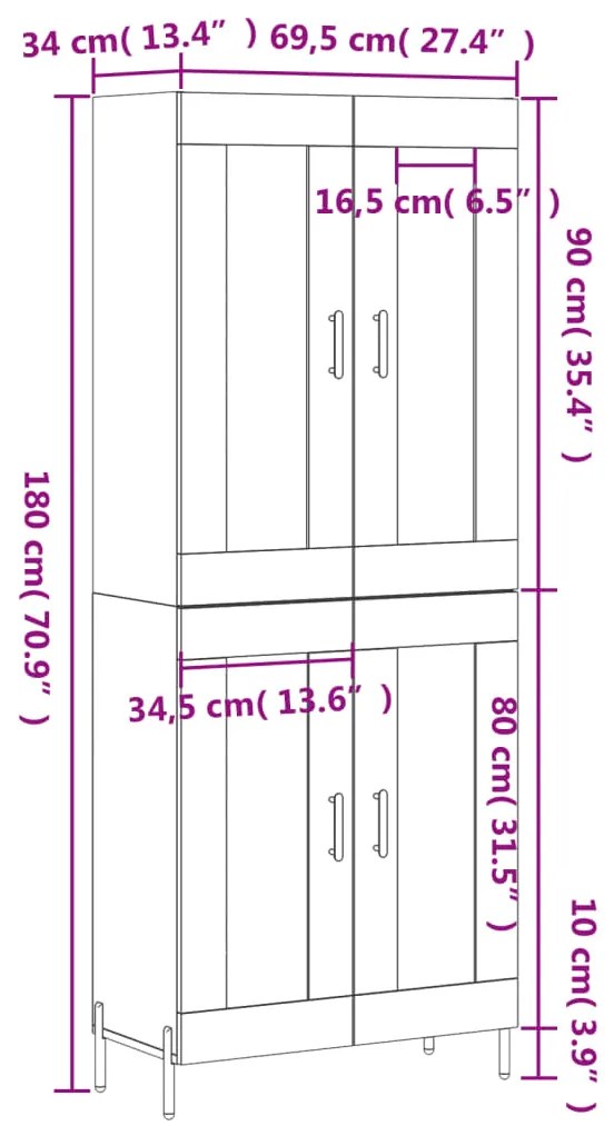 Ντουλάπι Γκρι Σκυροδέματος 69,5x34x180 εκ. Επεξεργασμένο Ξύλο - Γκρι