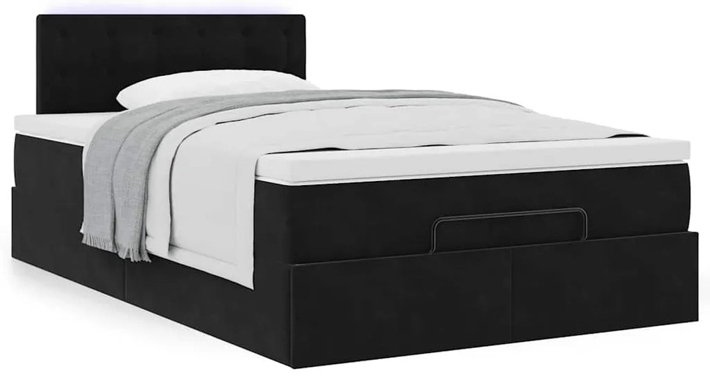 vidaXL Οθωμανικό κρεβάτι με στρώμα Μαύρο 120x200cm Velvet