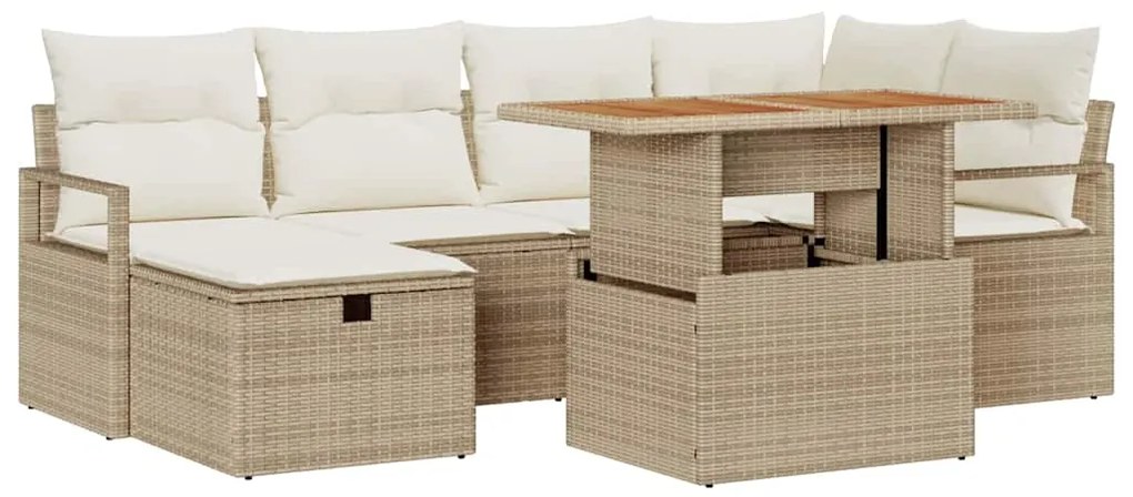 vidaXL Σετ Καναπέ Κήπου Ρυθμιζόμενο ύψος 7 pcs Μπεζ συνθετικό ρατάν
