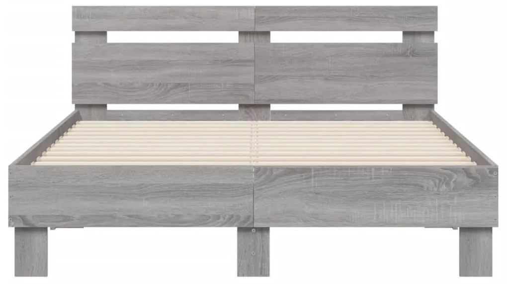 vidaXL Πλαίσιο Κρεβατιού με Κεφαλάρι Γκρι sonoma 135x190εκ. Επεξ. Ξύλο