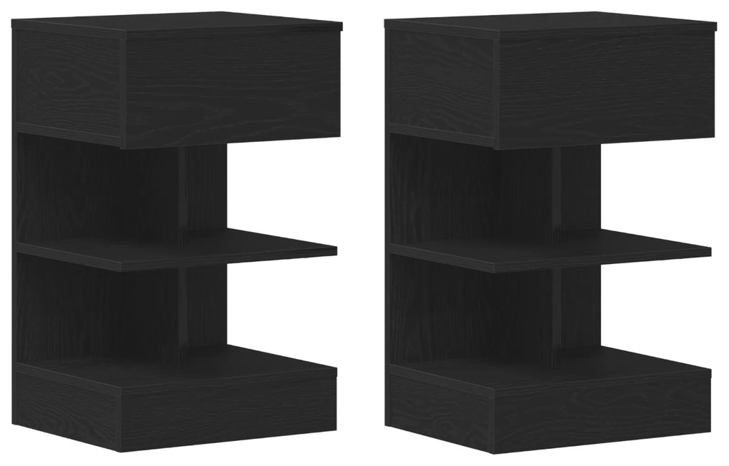 vidaXL Κομοδίνο 2 τμχ Μαύρη Δρυς 40x35x65 εκ. Κατασκευασμένο από Ξύλο